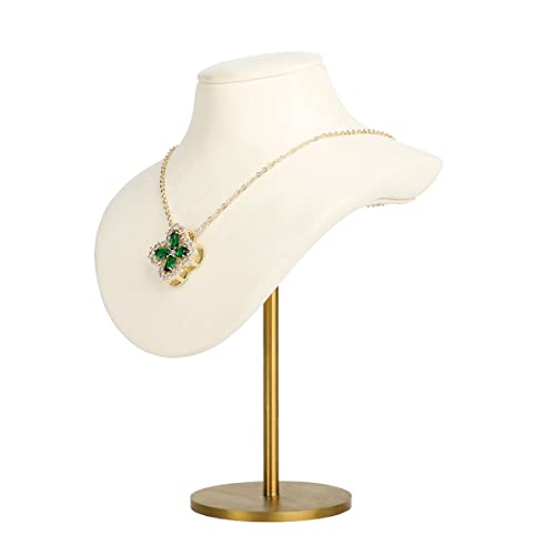 GemeShou Beige necklace holder bust for girls, Velvet hanging jewelry organizer, Small necklace mannequin, Metal necklace display stands for selling【Beige】