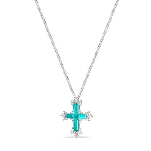 Paraiba Cross Necklace for Women, 24K Gold/Silver Plated Lucent Tide Cross Necklace CZ Pendant Trendy Cross Charm Chain Necklaces Religious Faith Jewelry Gift