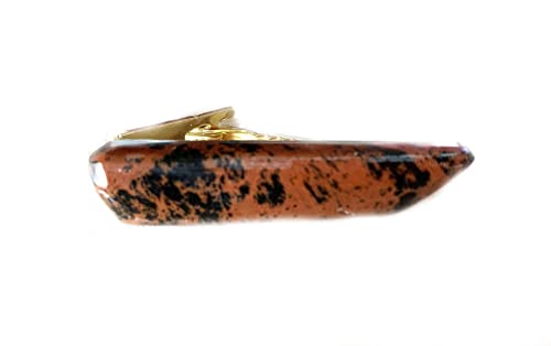 Two Handmade Mahogany Obsidian Tie Clips