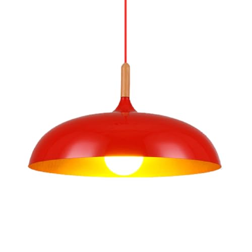 SYAXVOM Lámpara Colgante Macarone roja - Lámpara de araña Estilo Granja E27 con Acabado en Madera de Roble y Hierro. Elegante lámpara de Farol con diseño Dorado Integrado