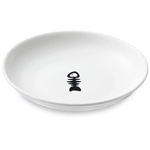 Dorakitten Keramik Pet Feed Bowl Einfache Fisch Knochen Muster Katzenfutter Schüssel Welpe Wasser Schüssel Cover