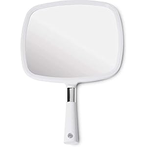 MIRRORVANA® Large Hand Held Mirror with Comfy Handle for Women and Men – Personal Barber Haircut Mirror to See Back of Head – Espejo de Mano – 9″ x 13″ (White)
