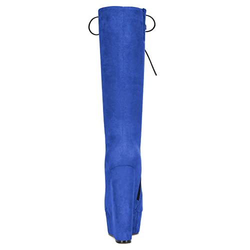 Castamere Women Wedge High Heel Close Round Toe Mid Calf Lace-up Zipper Classic Boots4