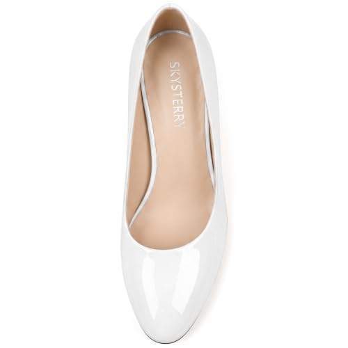 Image of SKYSTERRY Women's Low Heel Dress Pumps Shoes 2 Inch | Low Chunky Block Heel Pumps, Closed Round Toe Heels, Patent Leather Office Work Wedding Pumps Shoes