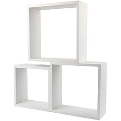 Estanterias Cuadradas Blancas H HANSEL HOME Set de 3 Estanterías Cuadradas Color Blanco, Tamaños 30/27/24cm, Baldas Flotantes, Estantes Flotantes para Salón, Cocina, Habitación, Pasillo