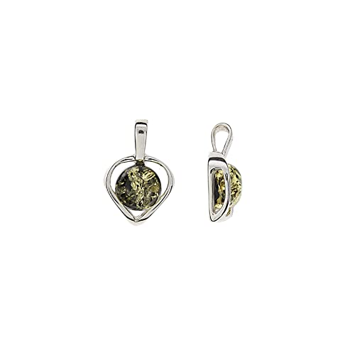 Pendentif ambre petit cœur argent rhodié anti-noircissement
