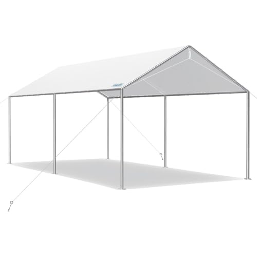 Quictent 10x15 ft Heavy Duty Car Canopy Galvanized Frame Carport Outdoor Party Tent Boat Shelter with 3 Reinforced Steel Cables - White White 10'x15'