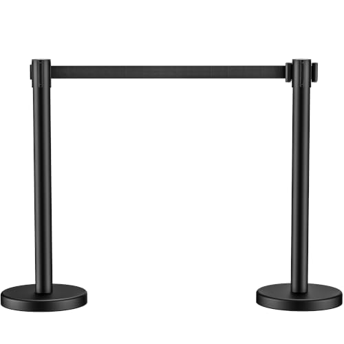 Image of CAMMOO 2 Pack Crowd Control Stanchions, 8.2ft Retractable Belt, 11 Lbs Base | Stainless Steel and No Fill Concrete Metal Base with Rubber Rim, Black Crowd Control Barriers for Queue Line, Events