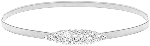 LIMHOO Women's Skinny Metal Waist Belt Elastic Thin Waist Belt for Dress Stretch Chain Belt (HY19414-Silver-L)