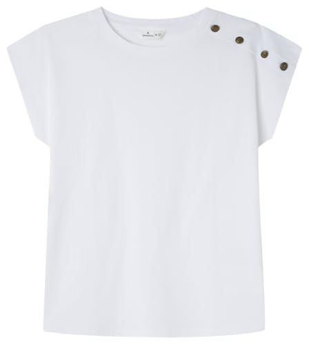 Springfield Camiseta de Manga Corta con Tapeta pequeña Hombro Botones algodón, Blanco Estandar, M para Mujer