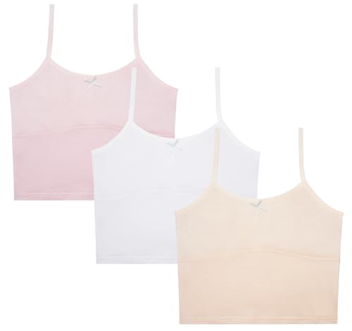 Image of FEOYA Teen Girls Camisole Training Cotton Bra Round Neck Tank Top with Shelf Bra 2 /3 Pack