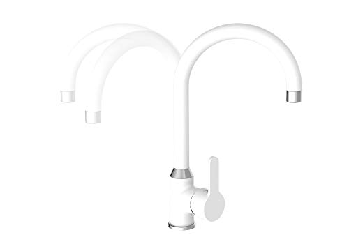 EISL Spültischarmatur DIZIANI, Wasserhahn Küche, 360° schwenkbar, ideal auch für Doppelspülbecken, Chrom/Weiß