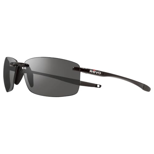 Revo Lunettes de soleil Descend N : verres polarisés filtrant les UV, monture rectangulaire sans monture, monture noire avec verres en graphite