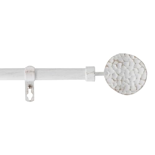 TIENDA EURASIA   Barra Cortinas Extensible | Medida 120 a 210 cm | Diseño Envejecido | Barra para Cortinas de Metal con 2 Terminales, Soportes y Tornillos | Barras de Cortinas Decorativas (Blanco)