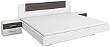 Rauch Möbel Barcelona Bett Doppelbett mit 2 Nachttischen, Weiß / Lavagrau, Liegefläche 160x200 cm, Stellmaß Bett-Anlage inklusive Nachttische BxHxT 265x85x206 cm