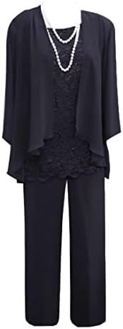 Chiffon Mother of The Bride Pant Suits Plus Size Navy Blue Dressy Pant Suits for a Wedding Cocktail Dresses US24W