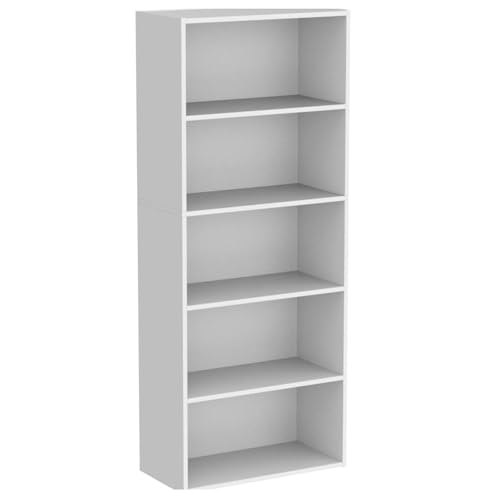 spot on dealz® Wooden Storage Shelving Unit Bookcase Home Office Use Display Furniture Living Room Décor Easy to Build (5 Tier Bookcase-White)