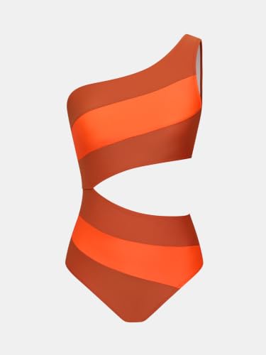 Image of CUPSHE Women One Piece Swimsuit One Shoulder Bathing Suit Cutout Monokini | Removable Soft Cups, Color Block, Classic Bum Coverage, Swim Suit For Beach Vacation Cruise Pool Party