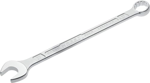 HAZET: Ring-Maulschlüssel 600N-27 verchromt I Ringschlüsselkopf 15 Grad abgewinkelt - Abtrieb: Außen Doppel-Sechskant, Schlüsselweite: 27 mm, Schaft mit extra stabilem HAZET Doppel-T-Profil