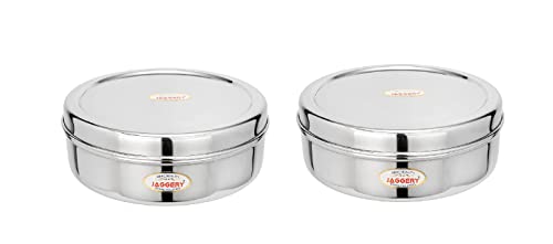 Image of JAGGERY Stainless Steel container Useful as Tiffin or Lunch Pack /Fridge Storage Box /Steel Puri Dabba-Set Of 2pcs, (Dia-17cm,17cm) Capacity- 950ml
