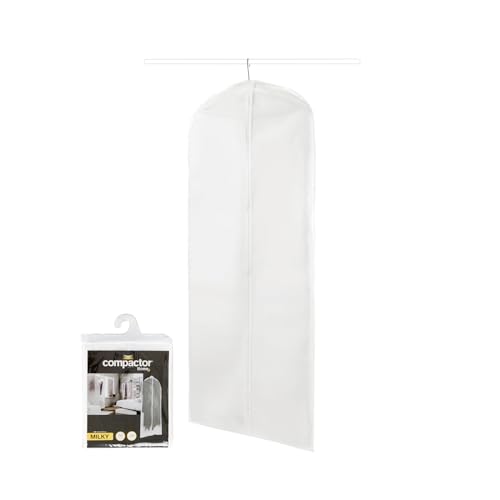 Compactor - Lange Kleiderschutzhülle Größe L zum Aufhängen - Schutz für Anzug, Mantel, langes Kleid - Atmungsaktiver weißer Stoff mit Reißverschluss - Für Kleiderschrank und Garderobe