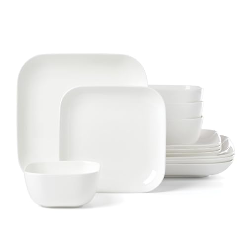 Image of Lenox Dinnerware Set, Studio 1414 Square 12-Piece Set, Service For 4, Bone China Material, Dishwasher & Microwave Safe, Home And Kitchen, Kitchen And Dining, Plates And Bowls Sets (White, 12 Pieces)