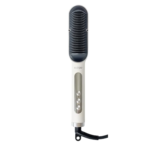 【高濃度マイナスイオン搭載】eairpo ヒートブラシ ヘアアイロン ストレートアイロン 潤いキープ 痛まない ツヤ髪 さらさら 時短 簡単ストレート やけど防止 120℃〜200℃温度調整 急速加熱 30分自動電源オフ 静電気防止 海外対応 初心者向け ホワイト