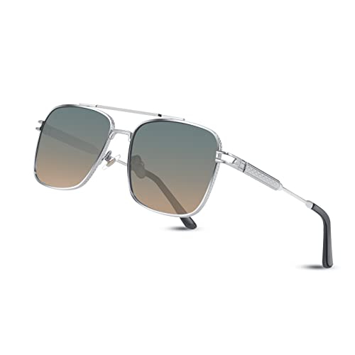 FEISEDY Retro Square Aviator Sunglasses for Men Women Vintage 70s Pilot Shades Classic Metal Frame B2845