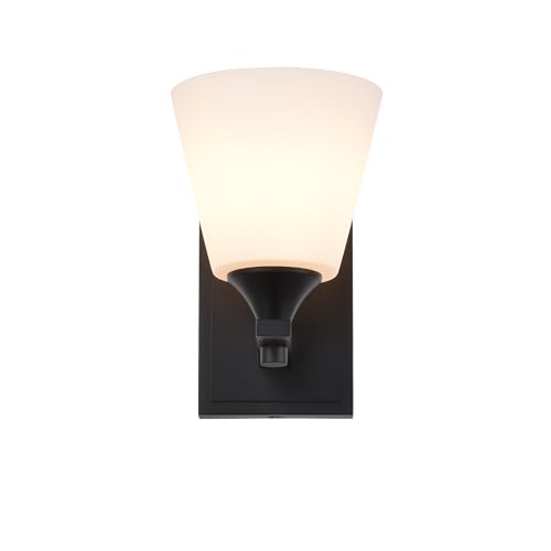 Image of Black Wall Sconce Light, American Sconces Wall Lighting, Traditional 1 Light Bathroom Vanity Lighting with Opal Glass Shade, Wall Light for Bedroom Bathroom Living Room Entryway Hallway