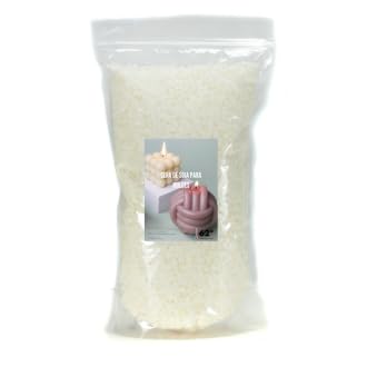 Cera de soja 100% Natural Premium para moldes, figuras, wax melts en bolsa de 1Kg. Perlas de alto punto de fusión y desmolde fácil, sin olor para DIY. Compatible con colorantes y fragancias.