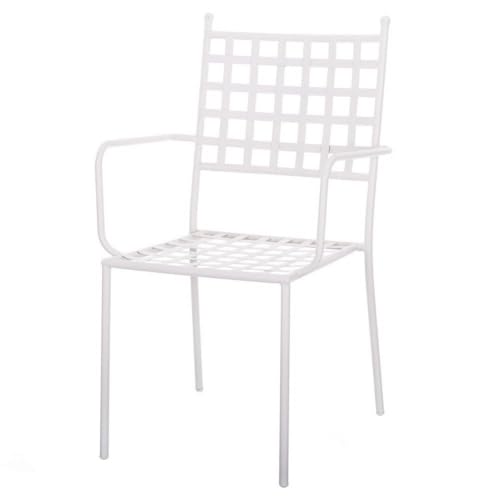LOLAhome Silla de jardín Cartago Blanco | Estilo Hierro Forjado | Contract, Resistentes y Duraderas | Apilable y con Brazos | 56x61x90 cm | para Exterior, jardín, terraza | Cartago
