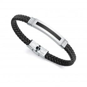Viceroy Pulsera Fashion de acero con plata e ip negro con piel negra para hombre - 14016P01010