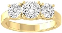 ARAIYA FINE JEWELRY 14Kイエローゴールドまたはホワイトゴールド 人工ダイヤモンド スリーストーン婚約指輪 (1カラット-2カラット D-Eカラー VSクラリティ)