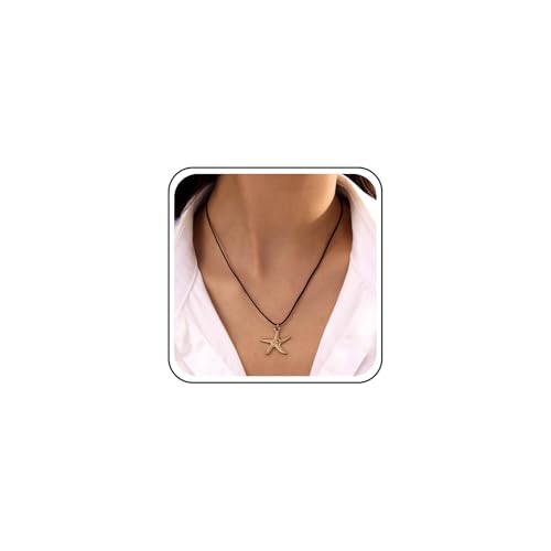 Inateannal Collar Colgante De Cuero Estrella De Mar Collar De Cadena De Oro Estrella De Mar Gargantilla De Cuero Negro Collares De Verano Playa Collares De Estrellas De Mar Joyas Para Las