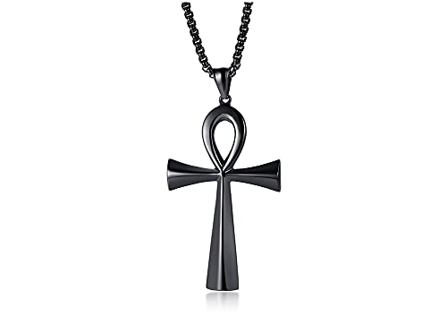 FLHEART Ankh Cruz Ojo de Horus Colgante Collar Collar Acero Inoxidable Egipto Joyería África Ojo Ra Collar Regalo para Hombres Mujeres Dorado/Plata/Negro Cadena 24", Metal Cover