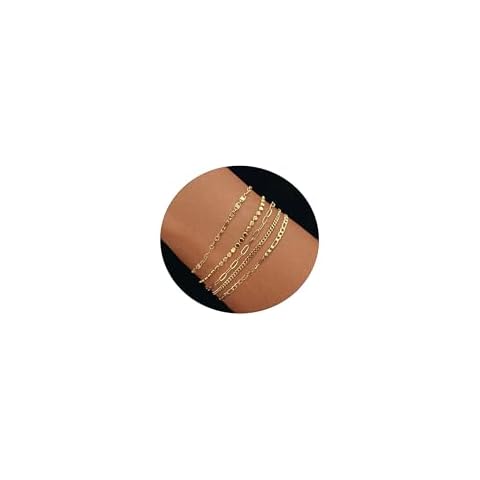 BERISO Gold Bracelets for Women,14K Gold Plated Dainty Gold Bracelet Stack Set Waterproof Bracelets Adjustable Layered Metal Link Bracelet Pack Fashion Accessories Gifts for Women Cover