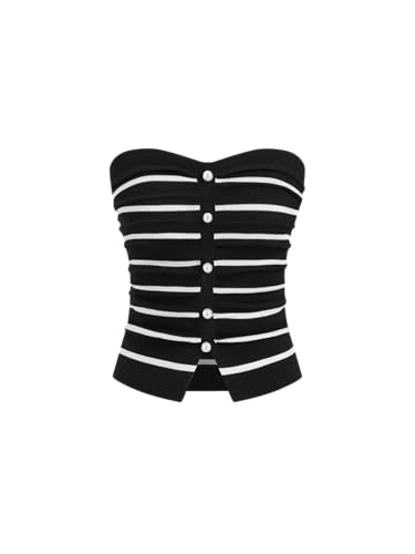 Image of CIDER Faux Pearl Tube Tops for Women Split Hem Knit Crop Y2K Going Out Tops | Cute Ruched Tops, Spring Summer Outfits, Vacation, Concert