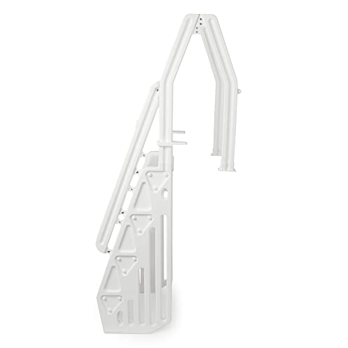 Vinyl Works 24 Inch in Pool Step Ladder, Adjustable Stair Entry System with Handrails and Non-Slip Surface for Above Ground Swimming Pools, White