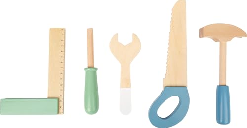 Image of Compact Wooden Workbench by Small Foot -Tool Bench Set in Nordic Theme - 21+ Piece Playset Includes Hammer, Saw, Screwdriver, Nails, Screws and Measuring Stick - Improves Motor Skills - Ages 3+ Years