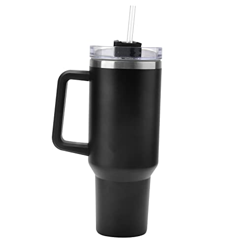 APOMOONS 40oz Stainless Steel Vacuum Insulated Cup, Travel Tumbler With Straw Lid and Handle, Coffee Mug, Leak Proof Water Bottle (Black)
