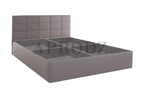 Image of APRODZ Upholstered Queen Size Bed with Box Storage (Light Grey Leatherette)