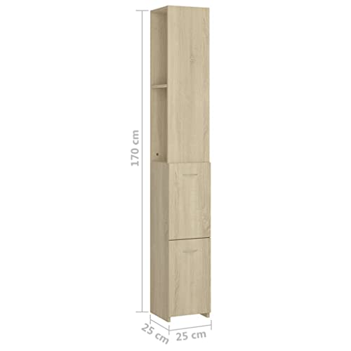 vidaXL-Armario-de-Cuarto-de-Bano-Aseo-Inodoro-Ducha-Estanteria-Estante-Muebles-Lavabo-Mobiliario-Almacenamiento-Aglomerado-Sonoma-25x25x170-cm