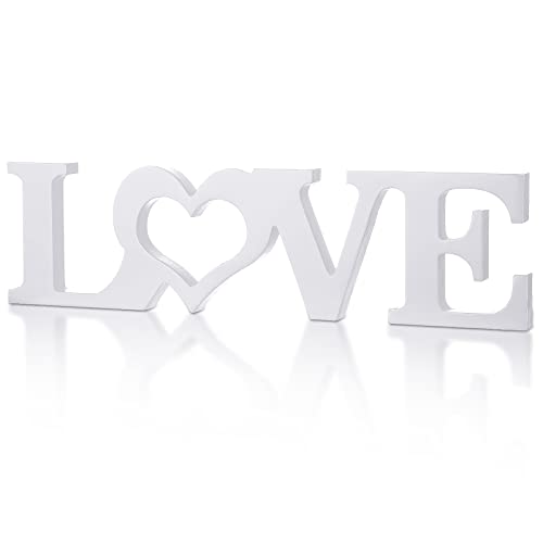 Kigley Wooden Love Sign Valentines Day Decorations Wedding Table Decorations Wood Love Letters Bridal Shower Signs for Home Decor Married Anniversary Party Wedding Party Proposal Ceremony(White)