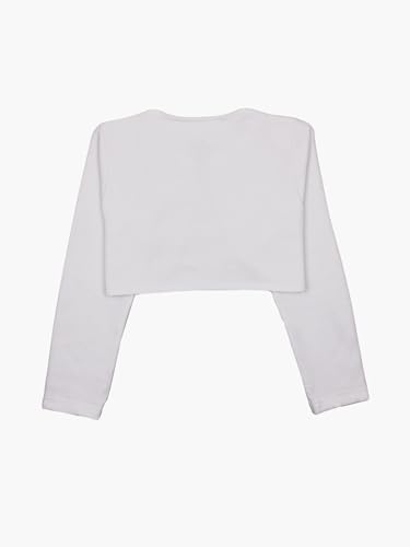 Image of KiddoPanti Girls Fleece Crop Length Shrug | Cotton Poly Fleece Fabric |Sequin Patch on Chest | Front Open Pearl Button Closure | Crop Length, Full Sleeve | Lightweigth & Breathable Girls Shrug