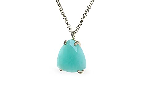 Collier d'Amazonite en Argent - Pendentif Fait Main en Pierre Bleue
