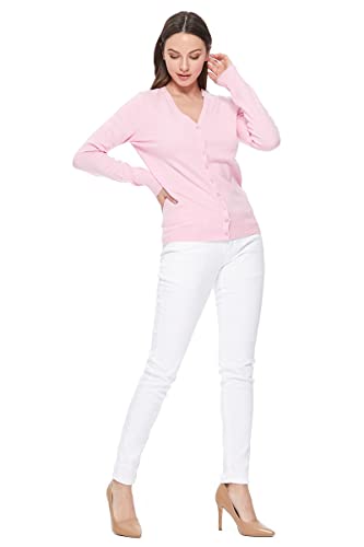 Image of YEMAK Women's Knit Cardigan Sweater - Long Sleeve V-Neck Basic Classic Casual Button Down Knitted Soft Lightweight Top