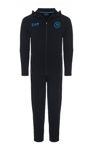 SSC Napoli Survêtement d'hiver bleu, EA7, produit officiel, sweat à capuche, fermeture éclair, logo SSCN stylisé, M