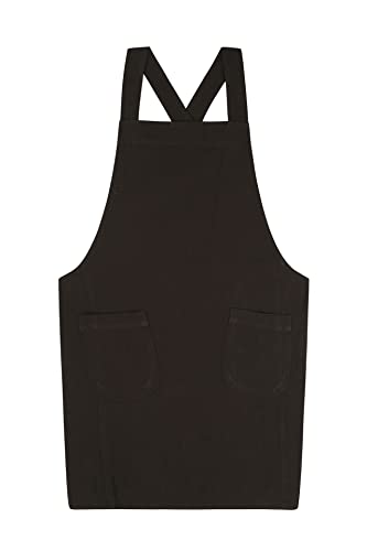 Aobbybbs Cotton Canvas Pinafore Japan Style Apron No Tie Two Pockets Halter Cross Bandage Aprons (Dark Grey) #TOP17
