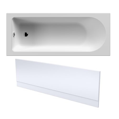 Balterley 1700 x 700mm Round Shower Bath with Leg Set & Front Bath Panel, Straight Single Ended Gloss White Soaking Bathtubs, Acrylic Baths for Bathrooms, Rectangular Soaking Bathtub