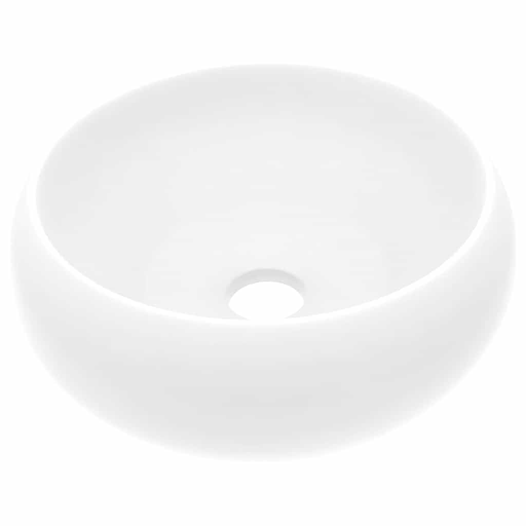 vidaXL Luxury Wash Basin Round Washroom Vanity Stone Sink Bathroom Above Counter Vessel Basin Cloakroom Plumbing Fixture Matt White Ceramic